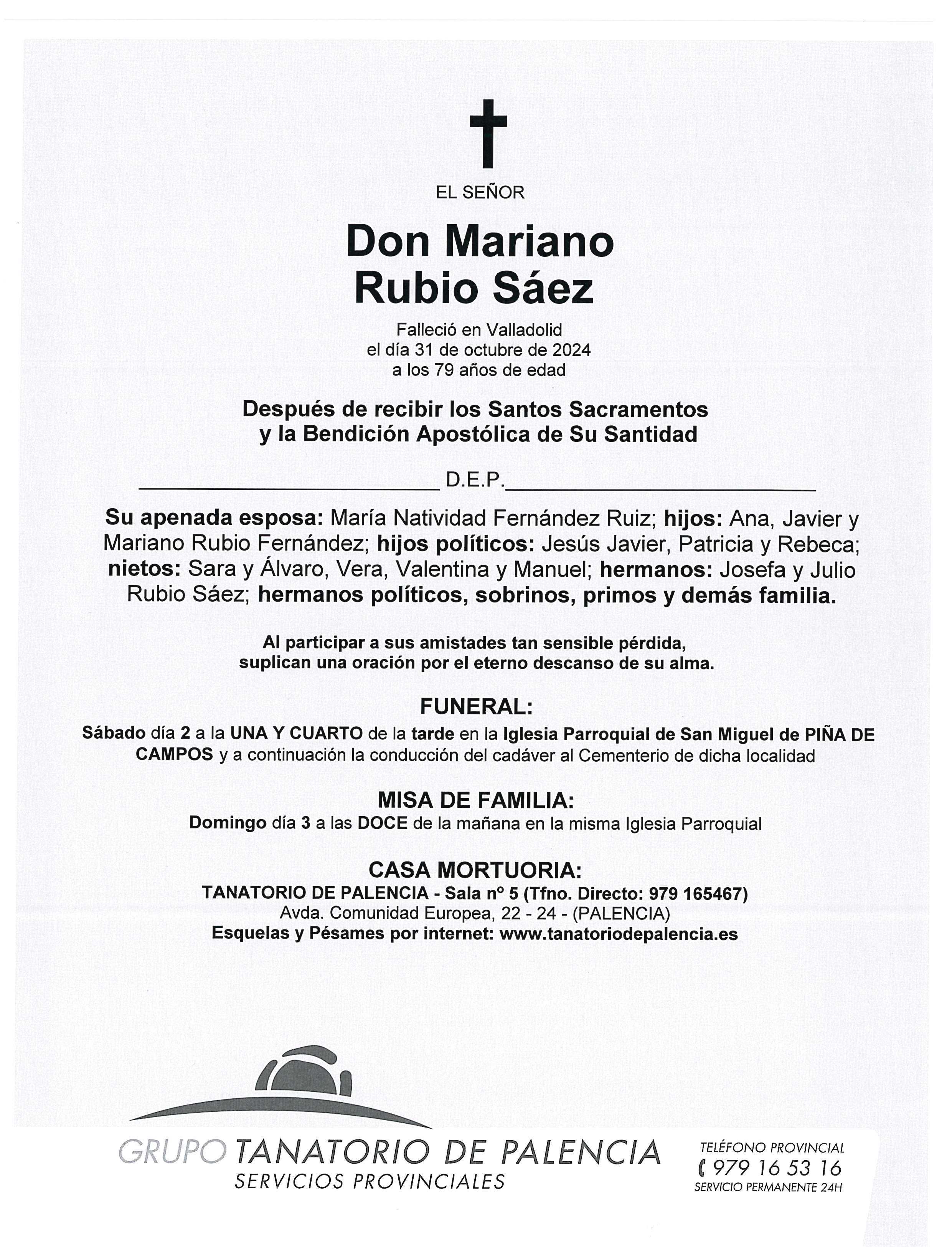 EL SEÑOR DON MARIANO RUBIO SÁEZ